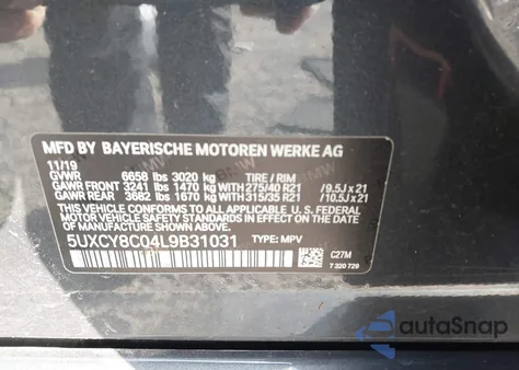 2020 BMW X6 M50I z USA, uszkodzony, nr VIN 5UXCY8C04L9B31031